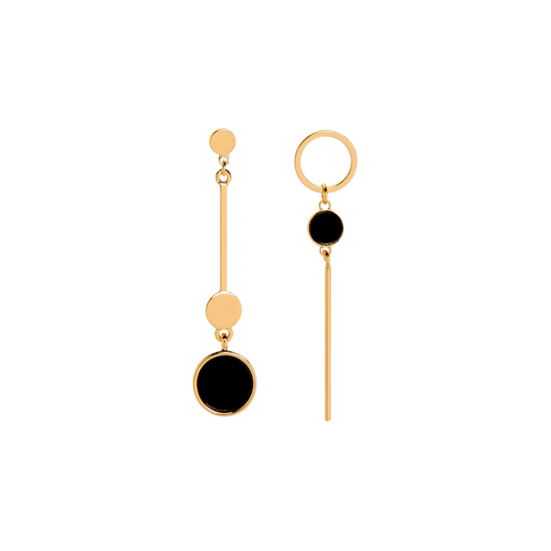 【Happy LifeStore】Jewelry Ear Asymmetric Black Round Alloy Tassel Pendant Drop Earrings For 2023 New
