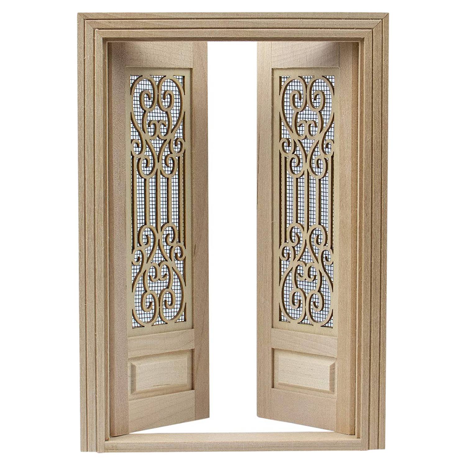 1:12 Dollhouse Miniature Furniture Screen Door Unpaint Wooden Doors for DIY Scene Doll Craft