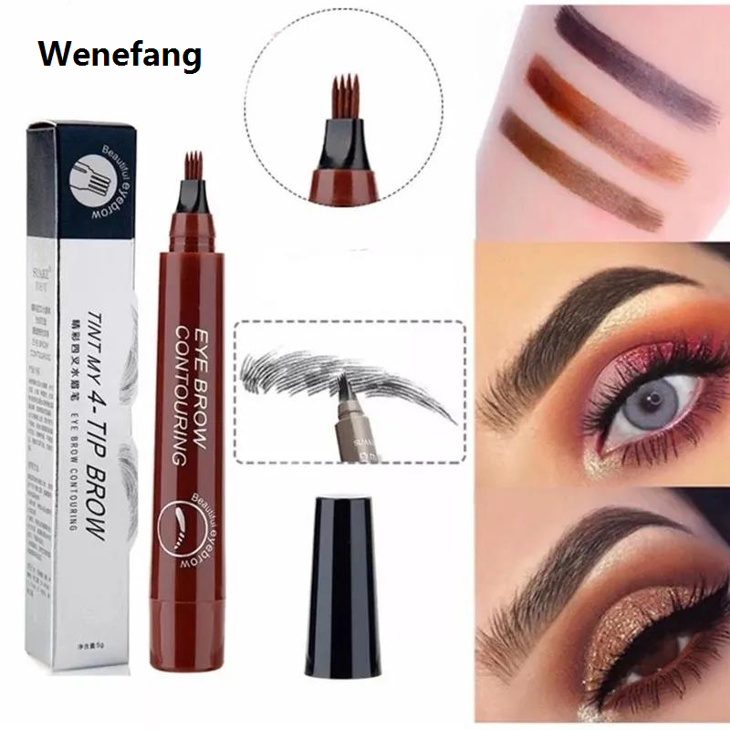 Wenefang Waterproof Natural Eyebrow Pen Four claw Eye Brow Tint Fork Tip Eyebrow Tattoo Pencil Long Lasting Cosmetics 5 Colors