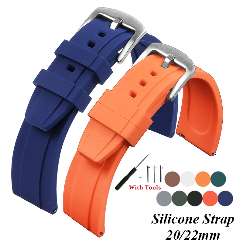 Silicone Strap Quick Release Rubber Watch Strap Soft Sport Bracelet Watchband Women Men 20mm 22mm Orange Black Green Blue Belts