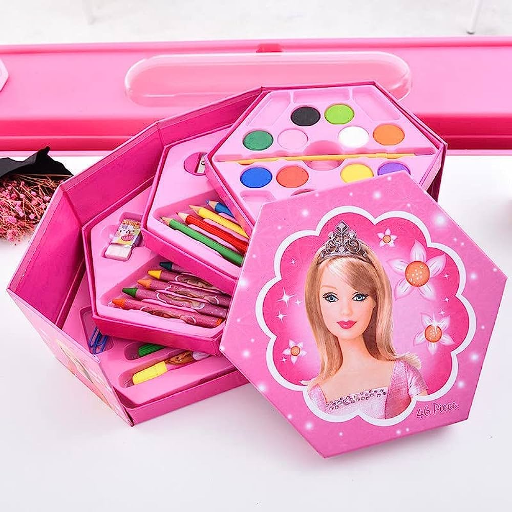 Cute Baby- 46-Piece Art & Craft Drawing Color Box Kit: Includes Crayons, Watercolors, Pencils, Sketch Pens - Portable Art Box for Kids' School Projects, Arts & Crafts & Gift Ideas