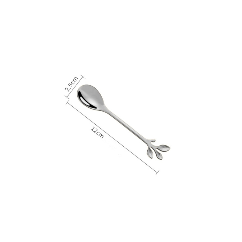 New Stainless Steel Water Cup Stirring Spoons Golden Silver Leaf Shape Coffee Spoon Long Handled Dinnerware Dessert Spoon Fork