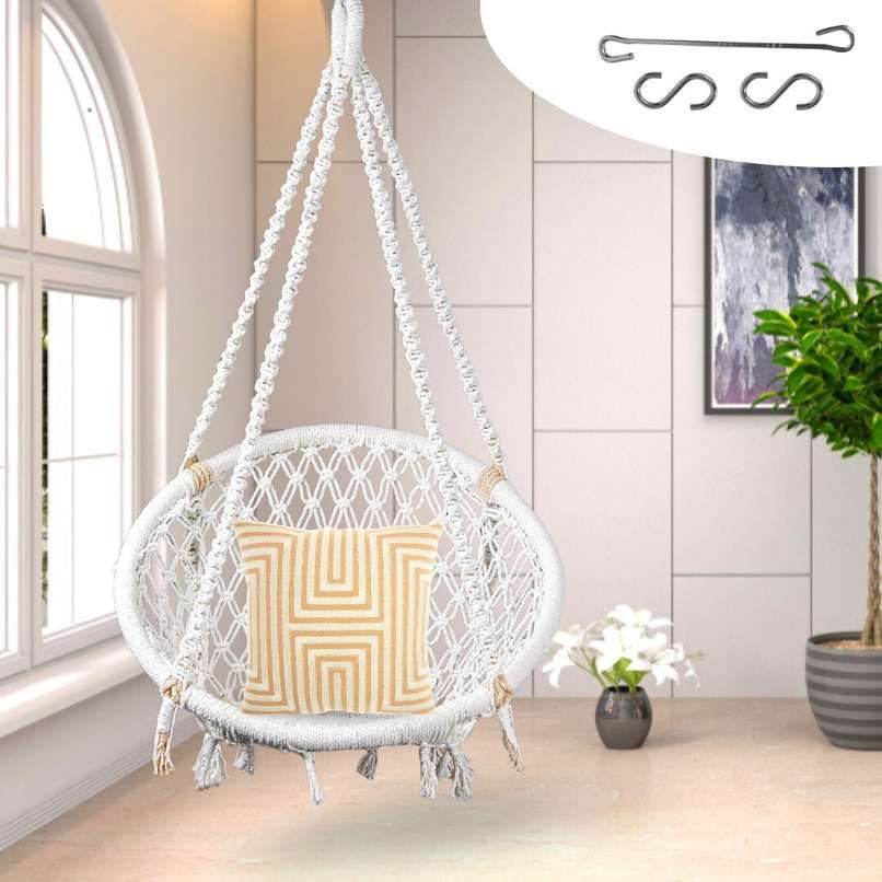 Outdoor Indoor Round Hanging Chair Swing Jhula Camping Garden Load 100KG( Including Assoceries)Adults and Kids