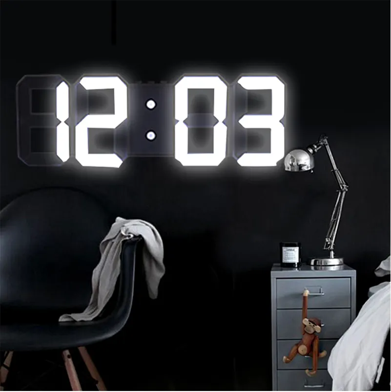 Digital Wall Clock 3D Number Desk Watch Electronic Alarm Modern Home Decoration for Bedroom Interior LED Table