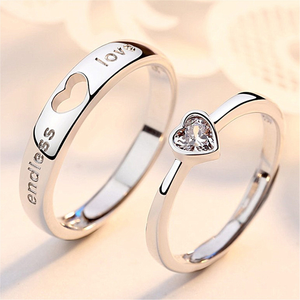 Enacolor 2Pcs/Set Promise Ring Couple Adjustable Letters Love Lover Heart Accessories Gifts