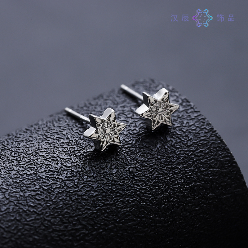 【New arrival】Earrings Men's Six-pointed Star s925 Silver Needle High-grade Simple Design Earrings Women's Trendy Summer Light Luxury Accessories