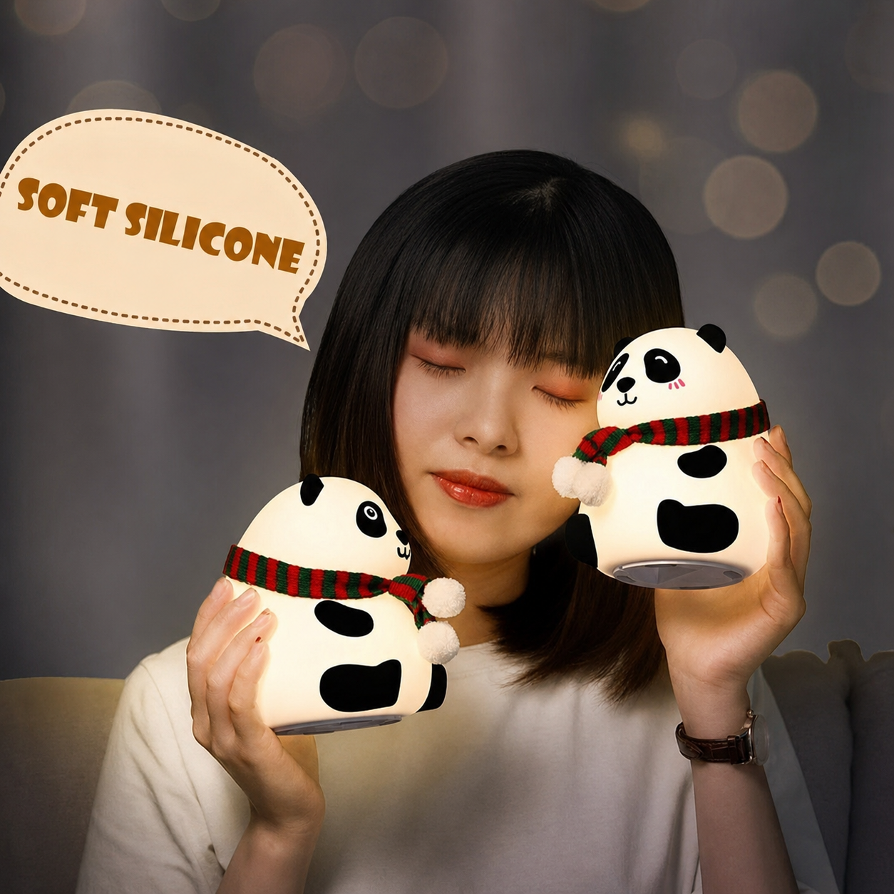 Cute Panda Night Light /silicon lamp panda /panda lamp/ 7-Color Changing Kids Sleeping Panda Touch Silicone Night Lamp - Rechargeable LED Bedside Lamp for Children's Bedroom, Romantic Decor, Valentine Day Gift, Love Gift for Her, Couple Gift