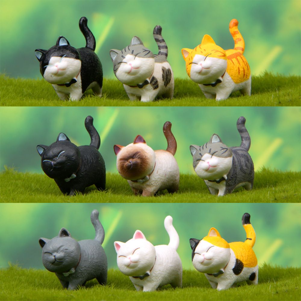 Micro Landscape Dollhouse Decor Funny Design With Bowknot Mini Kitten Statue Cartoon Cat Figurine Simulation Animal Model