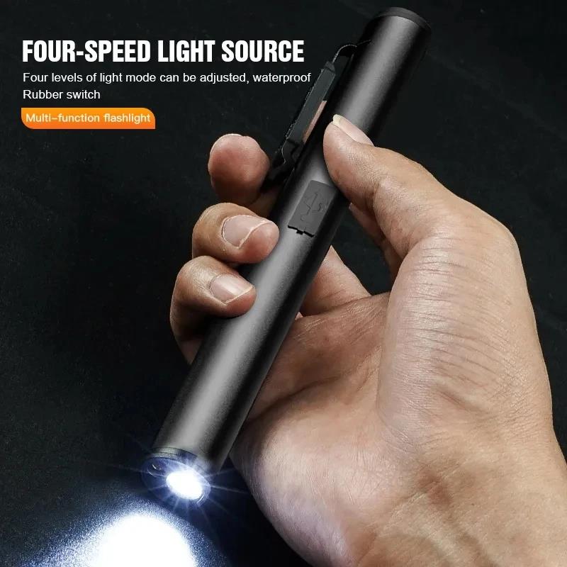 Hot Selling Mini Multifunctional Pen Flashight 4 In 1(UV/LED/COB/Laser) Type-C Rechargeable Medical Torch With Power Display Work Lantern