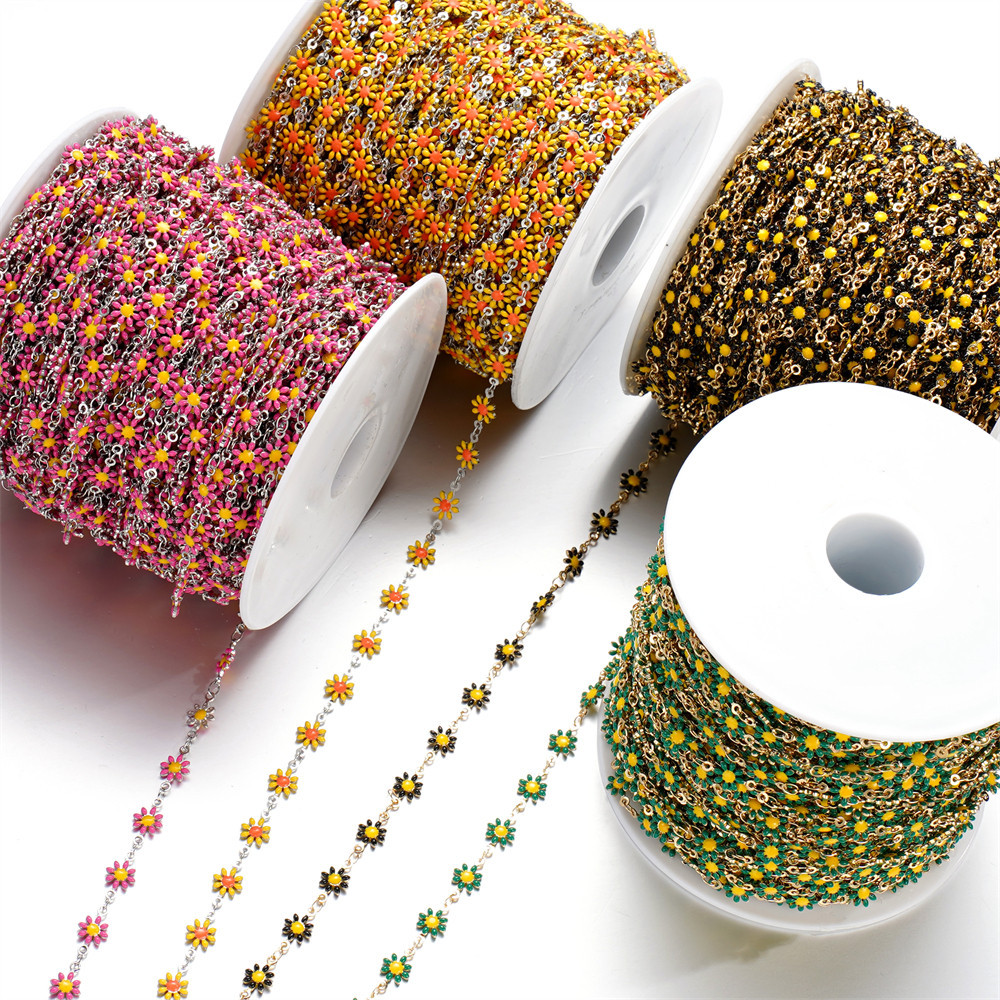 St. kunkka 1meter/pack Small Daisy Copper Chain Colorful Oil Drip Flower Chain for DIY Bracelet Necklace Making