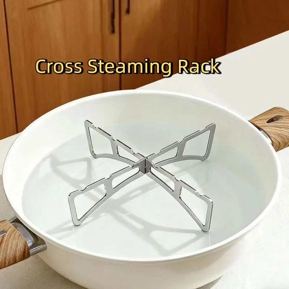 Portable Stainless Steel Steaming Rack Folding Compact Rack Heat Insulation Cooking Stand for Kitchen