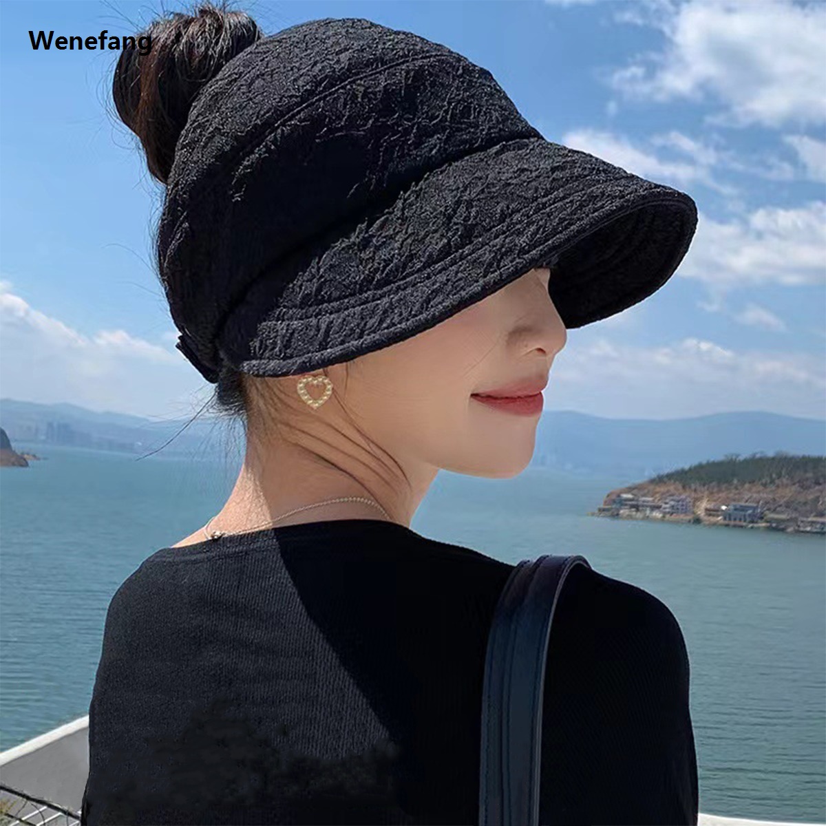 Wenefang Women Half Empty Top Sun Hat Summer Soft Foldable Korea Fashion Bucket 2025 New Hat With Mask Button Wide Brim Anti-Uv Sunshade Beach Cap