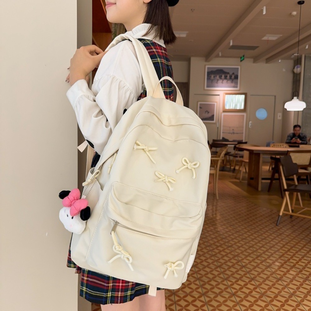 Fashion Large Capacity Women Backpack Nylon Solid Color Students Backpack Adjustable Bowknot Backpack Students