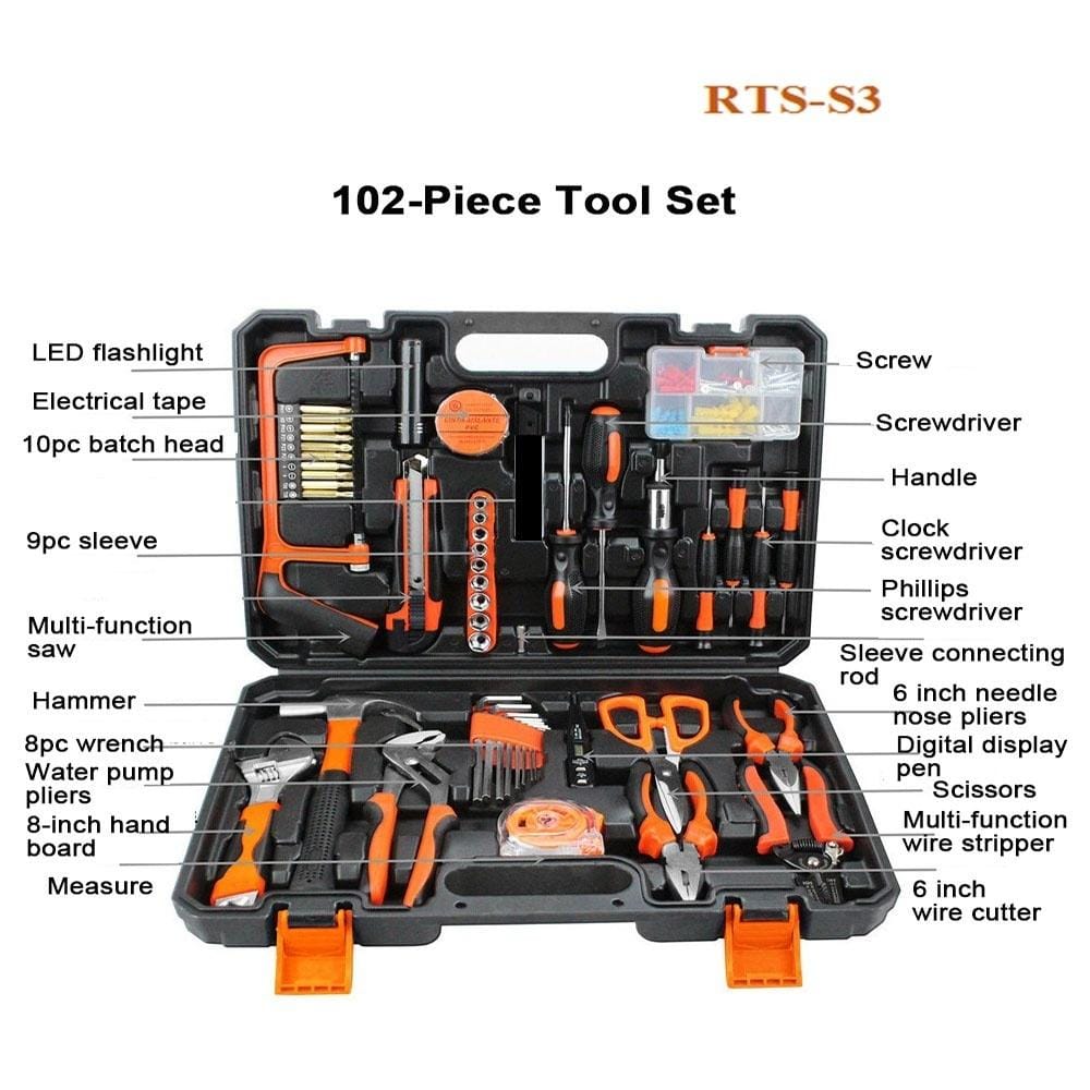 102 Piece Tool Box Set, Craftsman Basic Tool Kit, Car Tool Set, Mechanic Hand Tool Kit, Tool Kit for Home