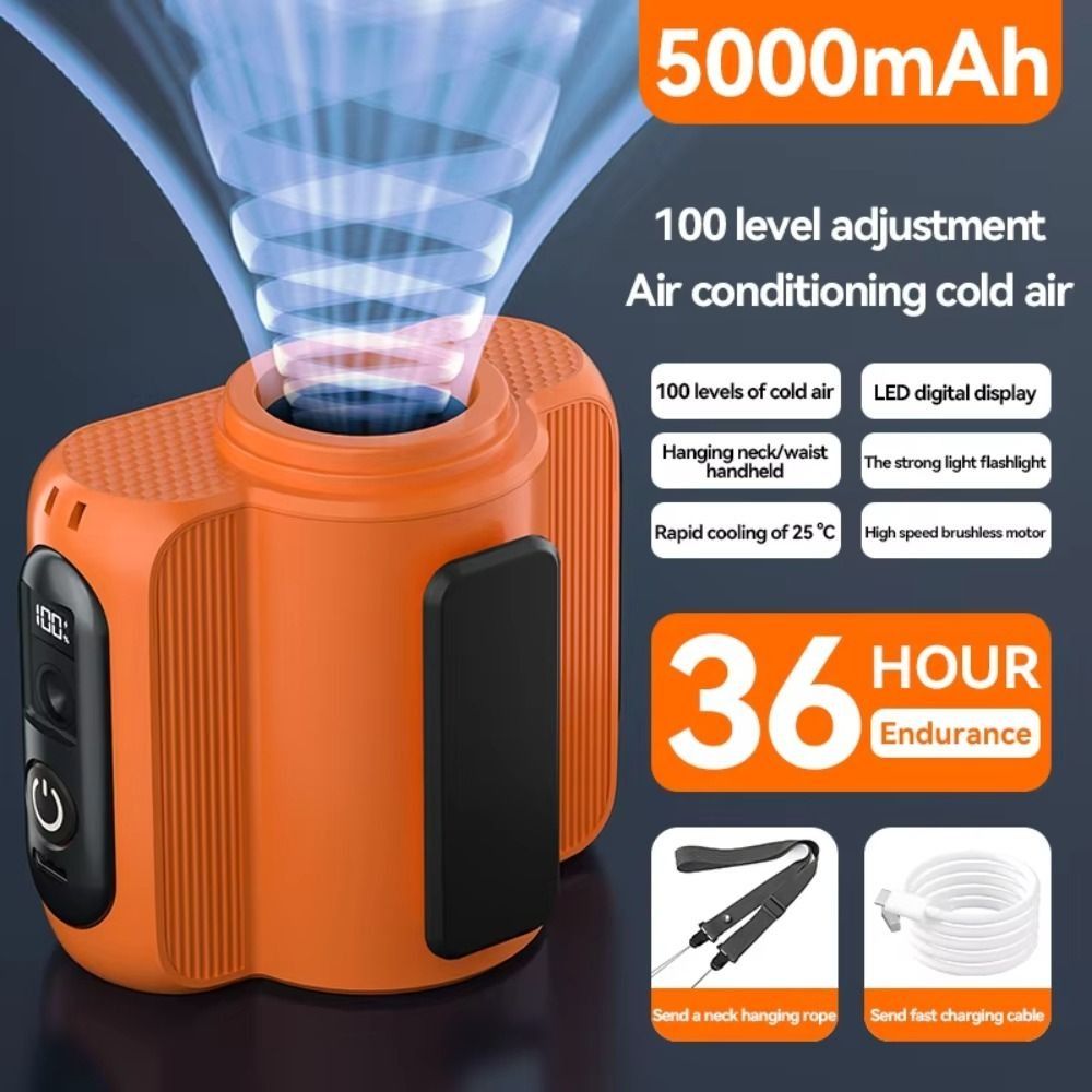 Cooling Portable Hanging Neck Fan Mini Rechargeable Waist Clip Fan LED Outdoor Lighting Camping Waist Fan Hiking