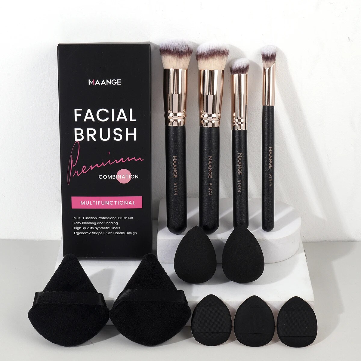 Bizzy MAANGE 11PCS Makeup Tool Kit 4PCS Makeup Brush Wih Powder Puff Makeup Sponge Finger Air Cushion Puff Concealer Blend Eyeshadow