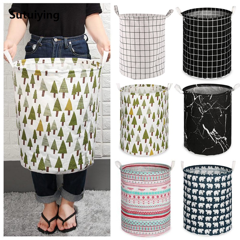 Sutuiying Round Dirty Clothes Basket Portable Fabric Laundry Hamper Portable Foldable Dustproof GJCUTE | Fashion New Design hand bag