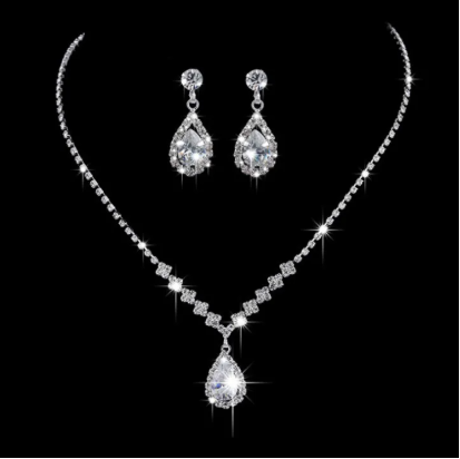 Simple Cubic Zirconia Crystal Women Earrings Necklace Set for Brides Wedding Costume Jewelry Set splash