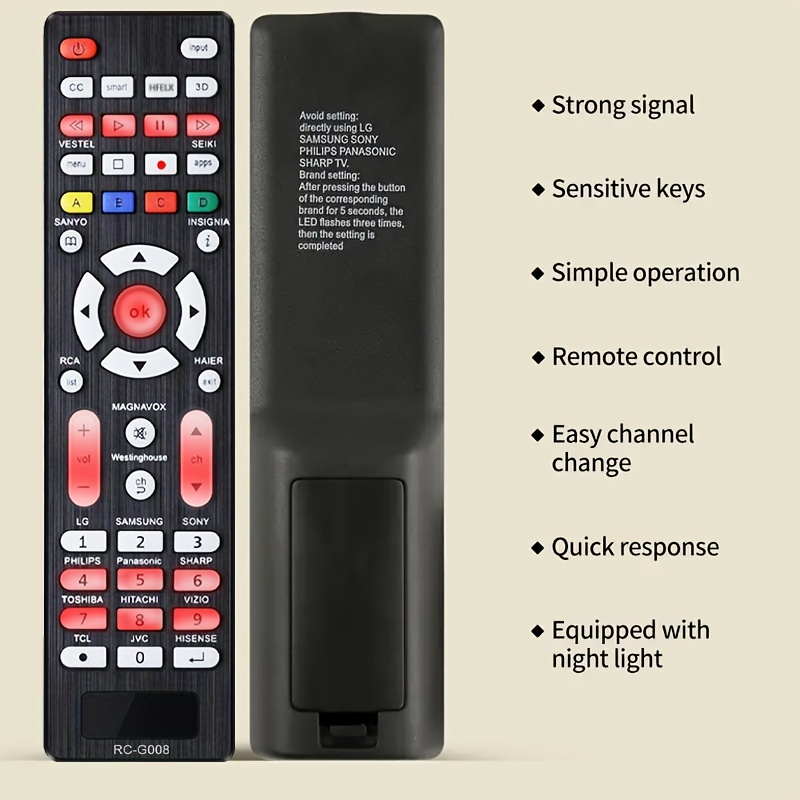 NEW Universal TV Remote for Samsung, LG, Sony, Sharp, Vizio, Philips, Toshiba, Hitachi, Sanyo, JVC, TCL, Hisense, Vestel, Seiki