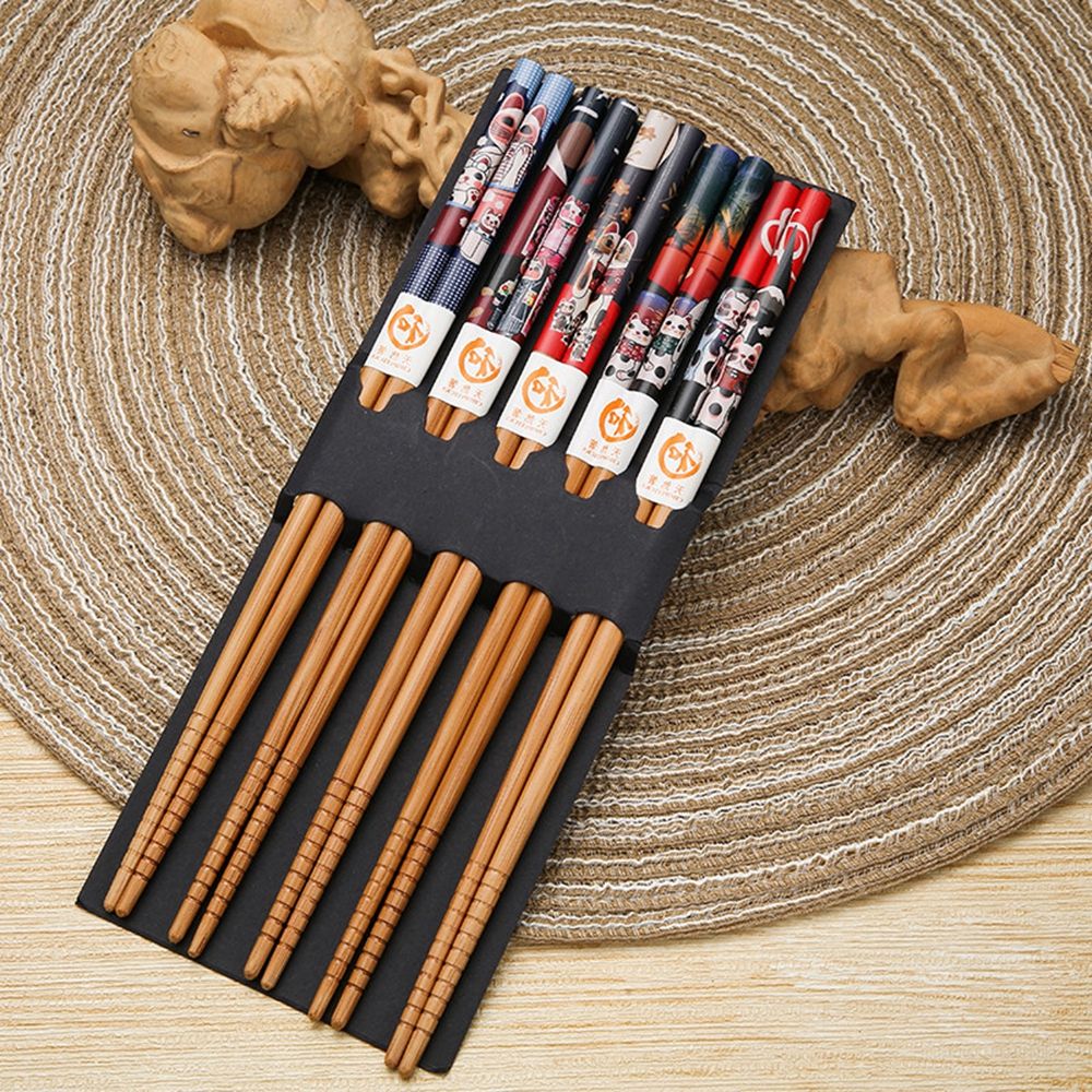 5 Pair Cat Flower Japanese Style Rice Natural N1N Gift Tableware Chopsticks Kitchen Supplies Dinnerware Set