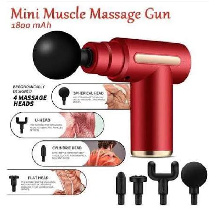 Mini Muscle Massage Gun 1800mAh | Deep Tissue Percussion Massager | 4 Massage Heads | USB Rechargeable | Portable Body Massage Gun