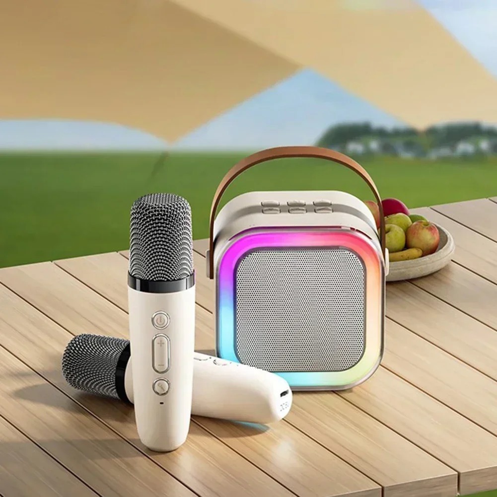 K12 Colorful Bluetooth Speaker With 2 Pcs Karaoke Mic System For Home Singing Magic Ai Voice