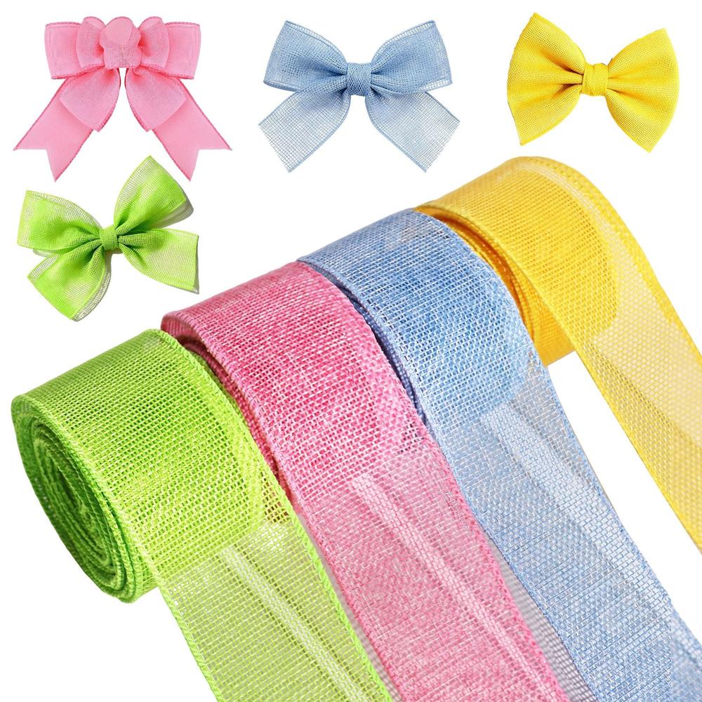 Synthetic Faux Burlap Ribbon Flexible Diy Bow Ribbon Rustic Multifunctional for Diy Craft Easter Decoration Wedding Decoration