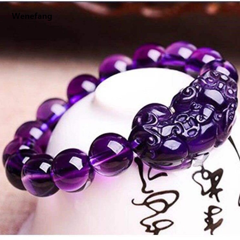 Wenefang Fashion Natural Purple Amethyst Quartz Gemstone Round Beads Women Men Crystal Pi Xiu Shape Bracele