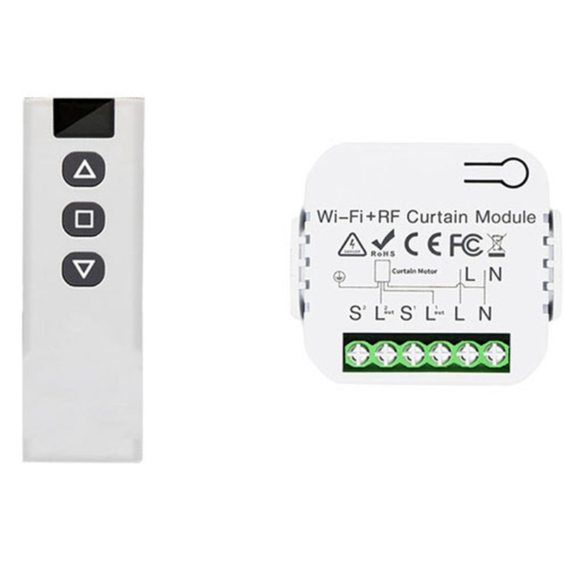 2X Tuya Smart Life WiFi 433Mhz Blind Curtain Switch with RF Remote for Electric Roller Shutter Control, 1RC 1RE