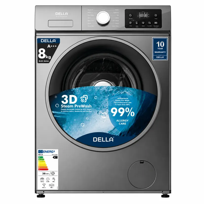 DELLA 8KG BLDC INVERTER MOTOR FRONT LOAD FULLY AUTOMATIC WASHING MACHINE DL-FLWM8012IVT