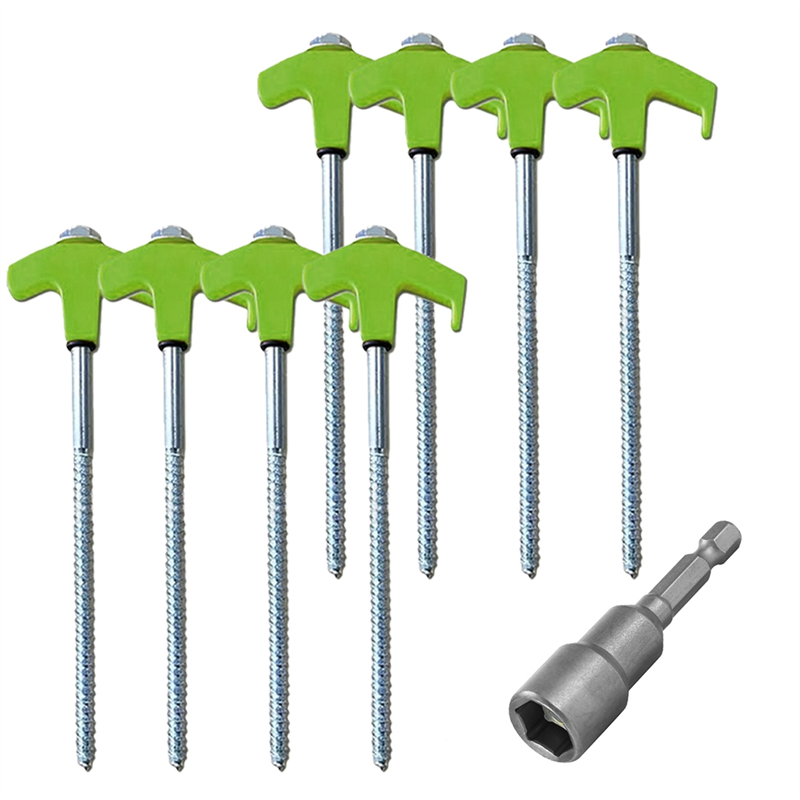 ARELENE 8Pcs Screw in Tent Stakes with Hex Socket Heavy Duty Spiral Screw Tent Stakes Pegs Screw for Outdoor Camping Green