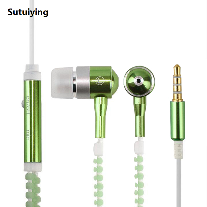 Sutuiying 【Best value for money】Zerosky Earphone Luminous Light Metal Zipper Earphone Bargain price Earbuds Glow In The Dark Earphone For Iphone Samsung Xiaomi MP3 With Mic