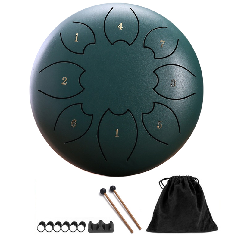 Sojhoop Rain Drum for Outside, Steel Tongue Drum 8Notes 6 Inches Chakra Tank Drum Steel Percussion Padded Mallets Gold