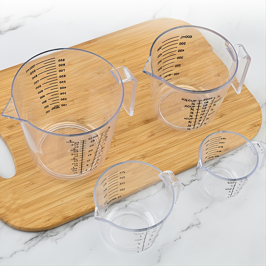 2025 4-piece Plastic Measuring Cup Set, Large Capacity Cup with Handle 150ML 300ML 600ML 1000ML