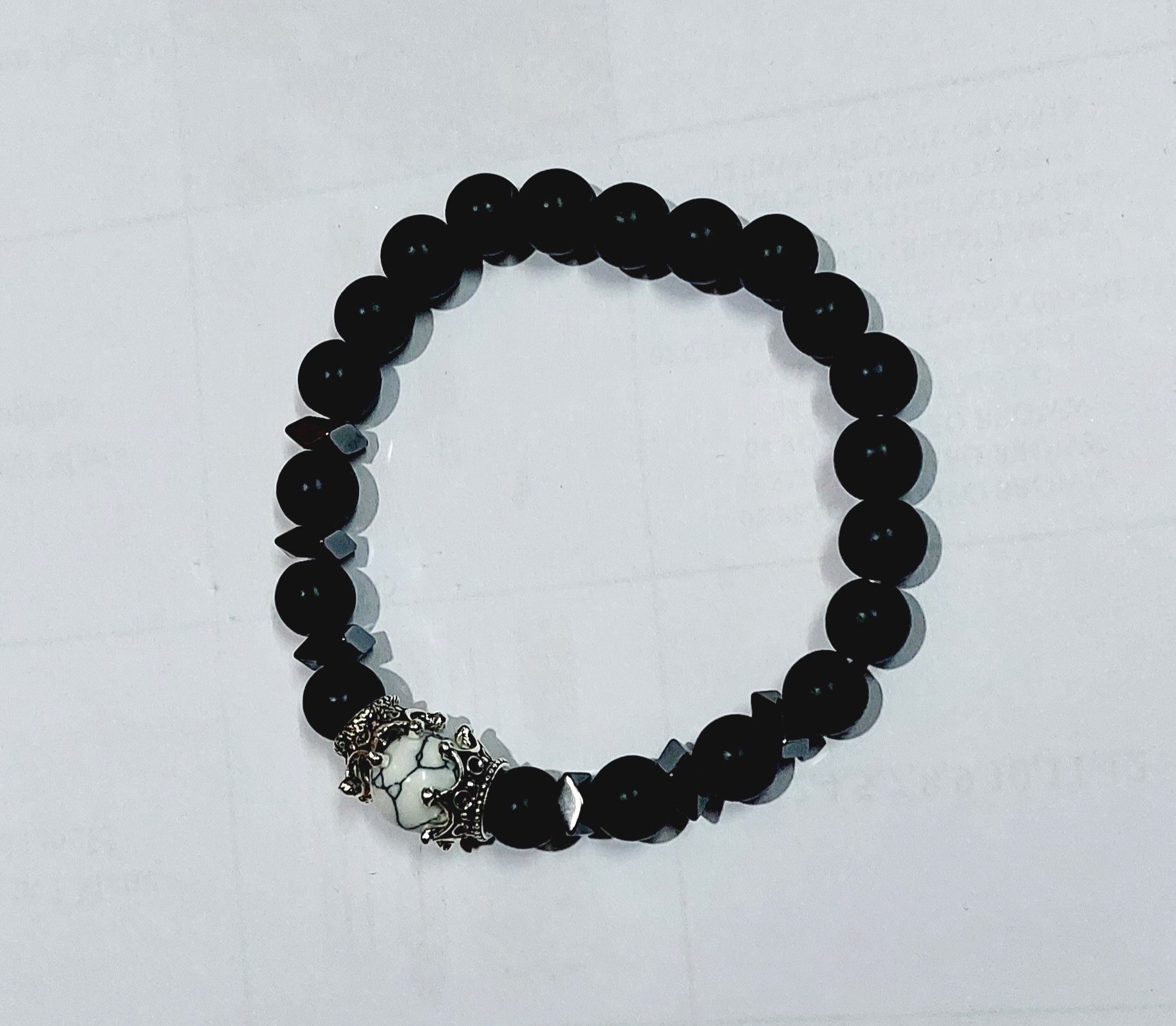 VaryGood Crown Charm Black Matte Beads Bracelet For Men Women