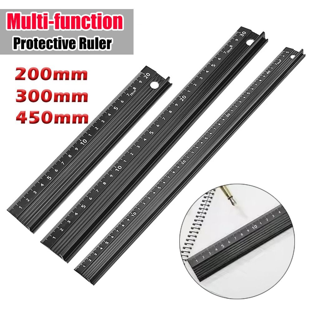 20/30/45cm Durable Aluminum Alloy Straight Ruler Non-slip Precise Measuring Woodworking Ruler Anti-cut Hand Protective Ruler