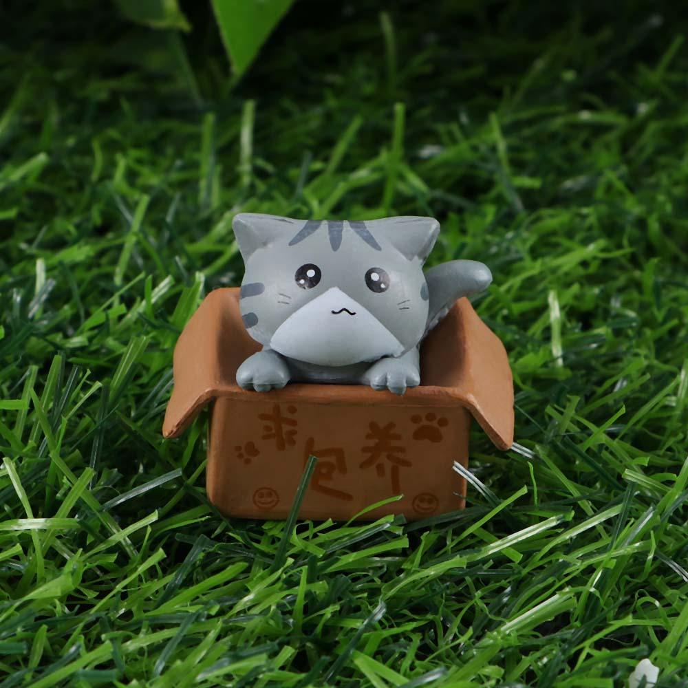Garden Decoration DIY Miniatures PVC Ornament Kitten Cartoon Small Statue Kitty Model Poor Box Cat Car Figurine