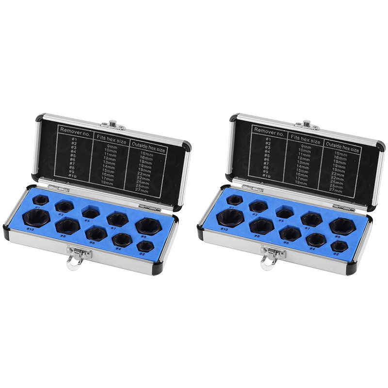 JAERBEE 20Pcs Drive Socket 9-19mm Damaged Nut Stud Extractor Bolt Remover Locking Set Threading Tools Kit
