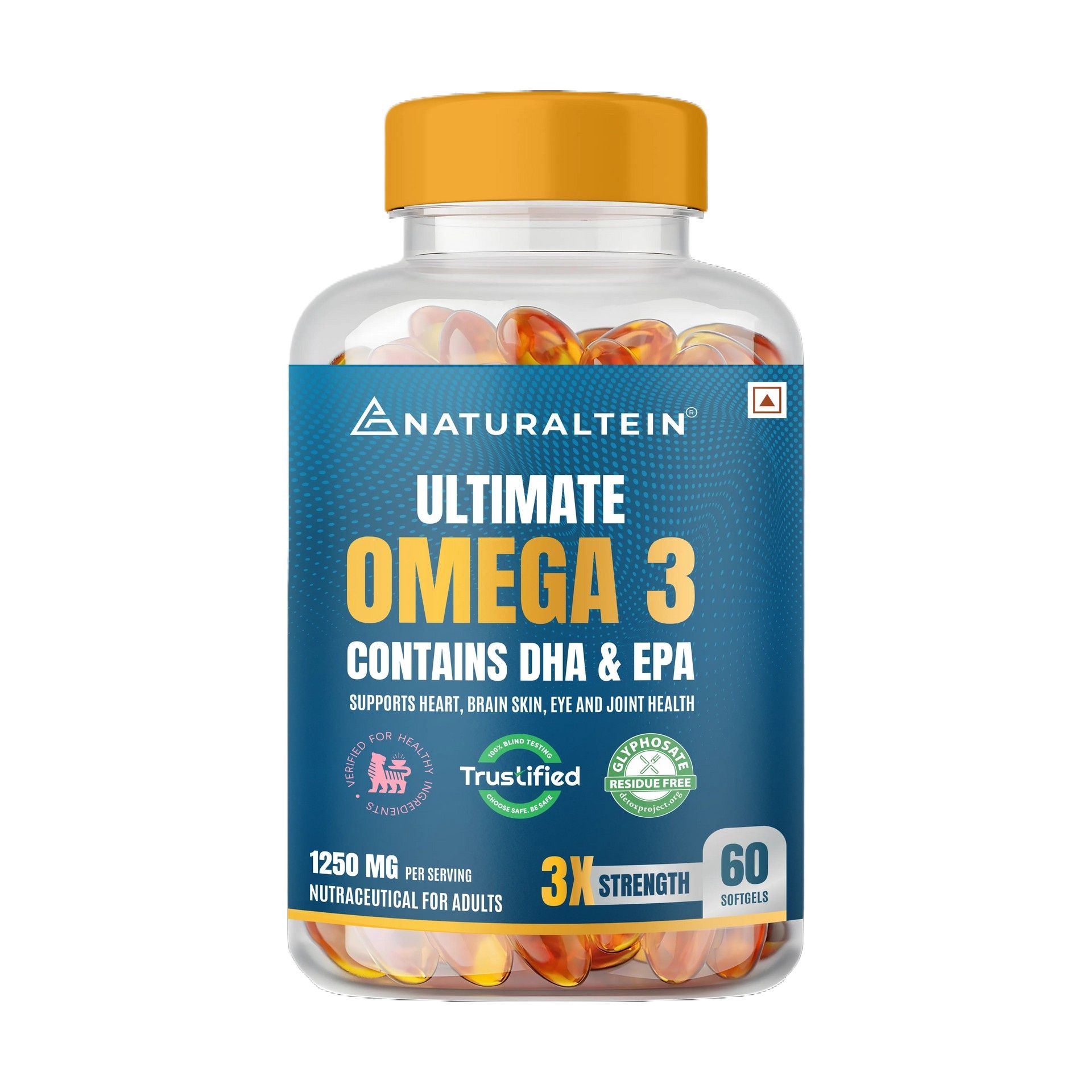 Naturaltein Omega 3 Triple Strength Fish Oil- 60 Softgels For Better Absorption, Heart, Brain, Eye & Joint Support