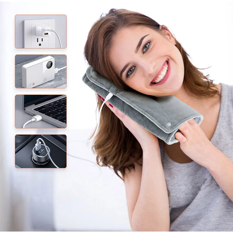 USB Heating Pad Towel- Soft Plush Electric Warm Pad for Pain Relief, Period Cramps, Hand Warmer & Full-Body Comfort (Low Voltage 5V USB Powered) 50*30 cm