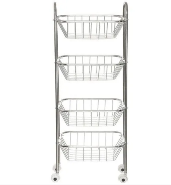 Famous Stainless Steel 4 Layer Fruits & Vegetable Kitchen Storage Basket Organizer Trolley With Wheels