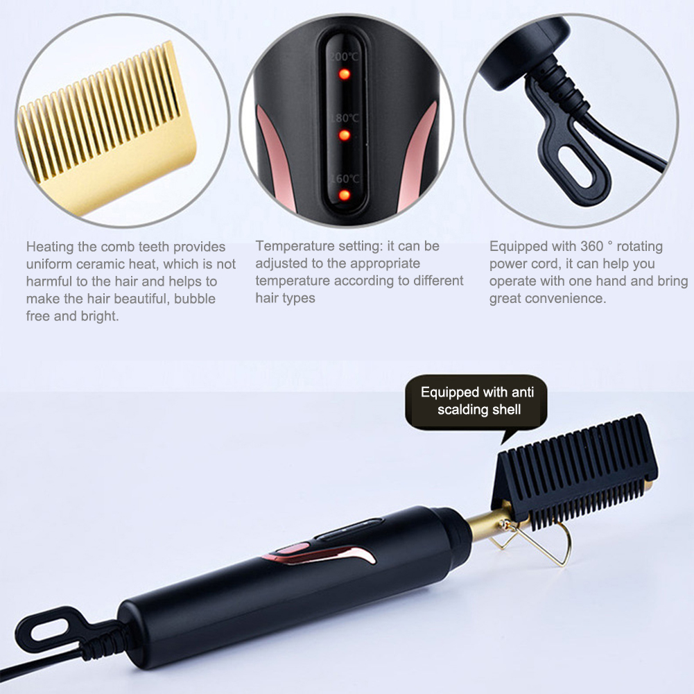 Mini Hair Straightener Rechargeable Mini Hot Comb 3 Gear Temperature Electric Straightening Comb Quick Dry Use for Home Travel