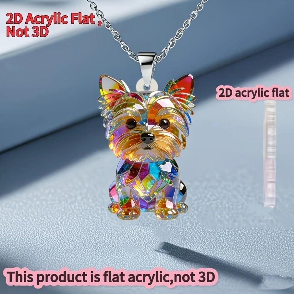 Creative Friendship Yorkshire Terrier Necklace 2D Flat Cute Puppy Neck Chain Gifts Colorful Dog Pendant Necklace Decoration