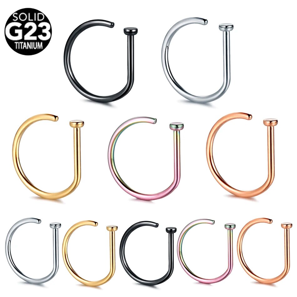 New 1PC Gold Silver Color D Shape Nose Rings Loop Hoop Titanium Ear Cartilalge Piercings Nostril Nariz Piercings Body Jewelry
