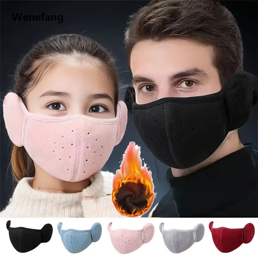 Wenefang 1pc Winter Warm Fleece Mask Earmuffs Solid Color Unisex Cold-Proof 2025 New Mask Outdoor Cycling Hiking Skiing Mask Women Men Ear Warmer