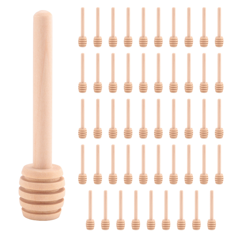 NAMUNY 50 Pack of Mini 3 Inch Wood Honey Dipper Sticks, Individually Wrapped, Server for Honey Jar Dispenser Drizzled Honey, Wedding Favors