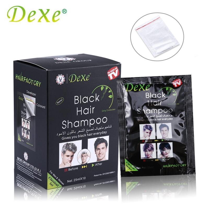 Unisex Dexe Black Hair Coloring Shampoo - 250Ml With Free Gloves