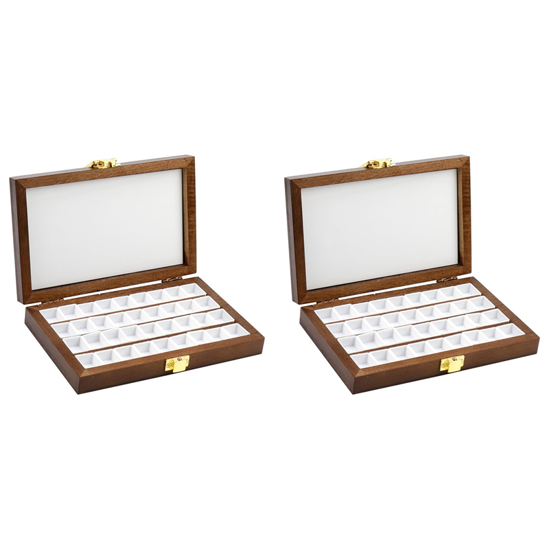 2X Wooden Watercolor Paint Palette 36 Cells Empty Wooden Paint Palette Box Portable Wooden Paint Palette