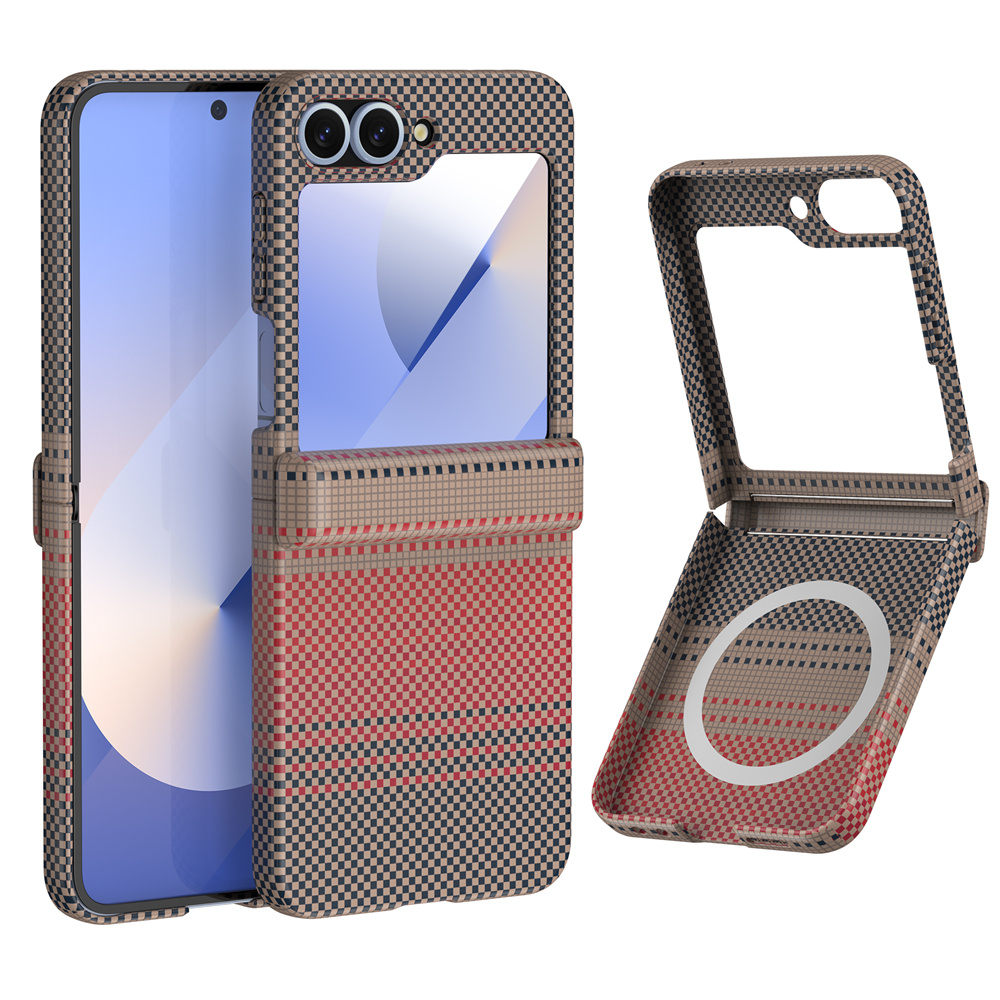 Linman HODON Luxury Carbon Fiber Magnetic Case For Samsung Galaxy ZFlip 5 6 Z FliLuxury p6 Zflip5 Cases Hinge 3in1 Wireless Charging Slim for Magsafe PC Back Cover