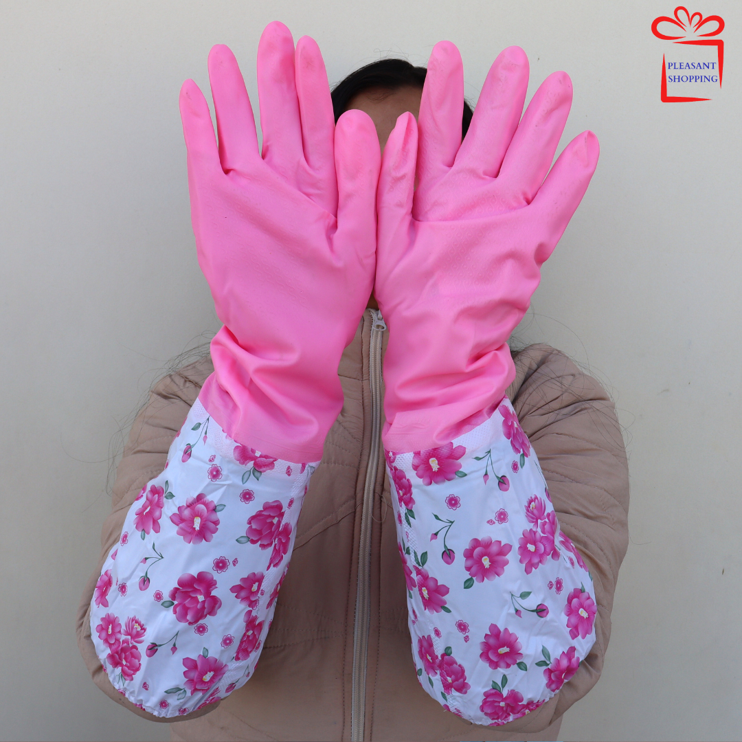 Pack of 1 Pair Heavy-Duty Reusable Rubber Gloves with Warm Lining-Long Elbow, Waterproof, Non-Slip, Multipurpose Cleaning Gloves, Heat & Cold Resistant Dishwashing & Cleaning Gloves Durable Rubber